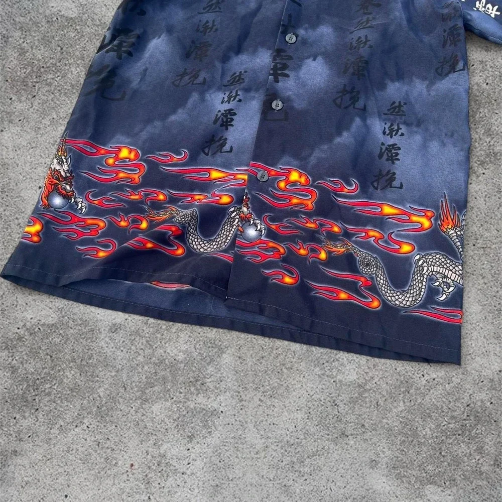 Youth Vintage Y2K Dragon Flame Shirt 10-12 Medium 2000s Chinese Asian Shaolin
